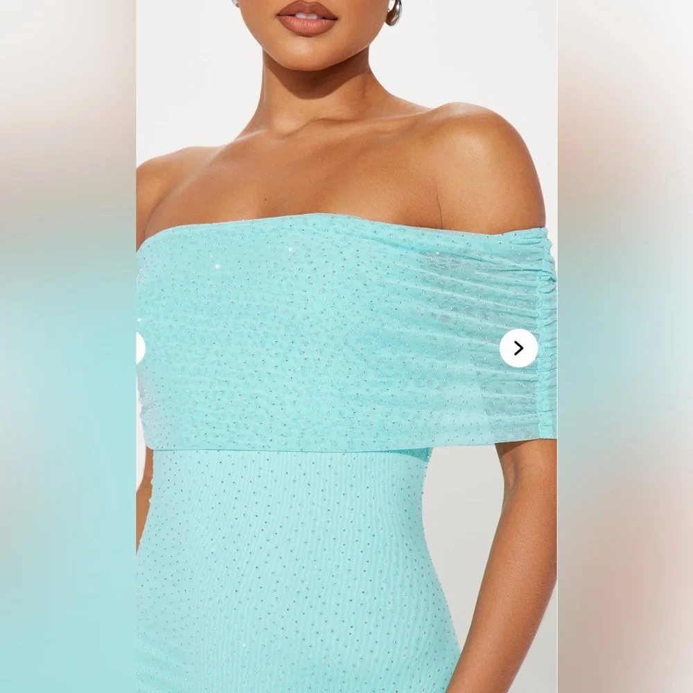 Fashion Nova Bling Bling Rhinestone Midi Dress In Aqua-Size Large NWT🩵🩵 - Picture 3 of 6